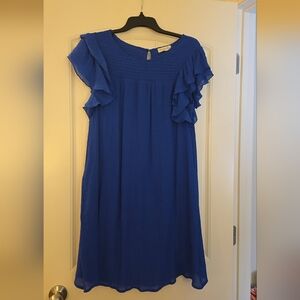 Indigo Rose Elegant Blue Ruffle Sleeve Mini Dress - Size Large